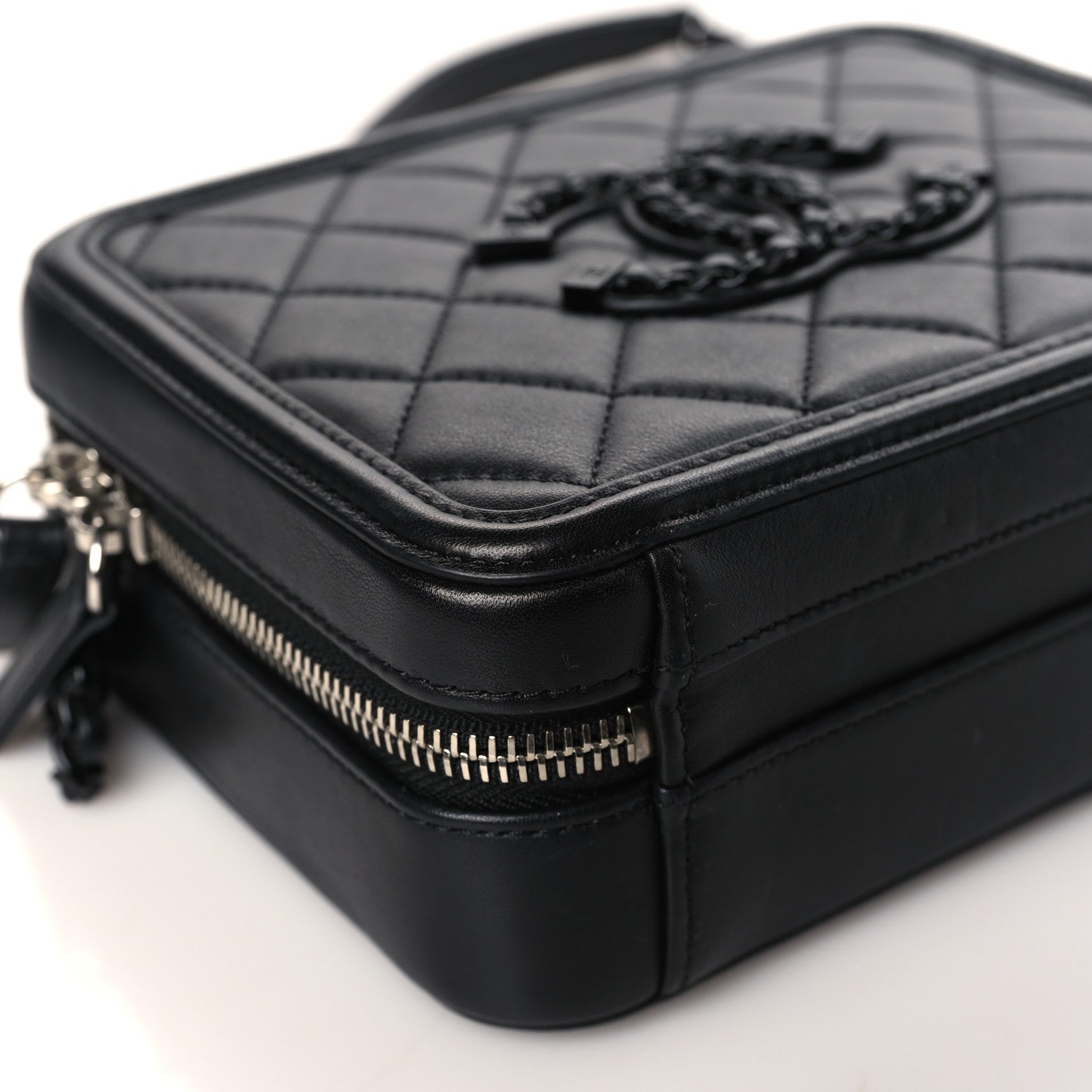 Chanel Lambskin Quilted Small CC Filigree Vanity Case Black 8 of 9