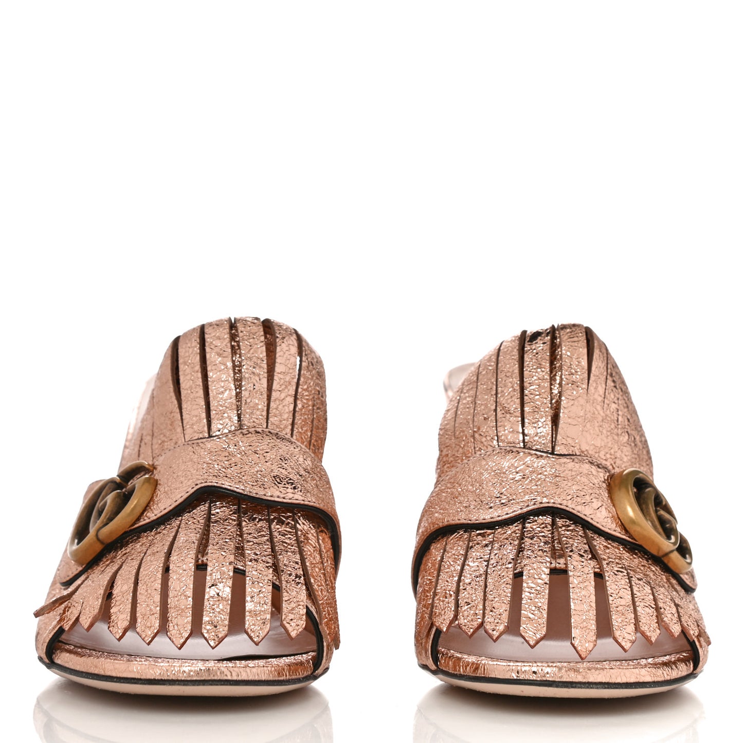 Galassia GG Marmont Fringe 75mm Slide Sandals 41 Salmone