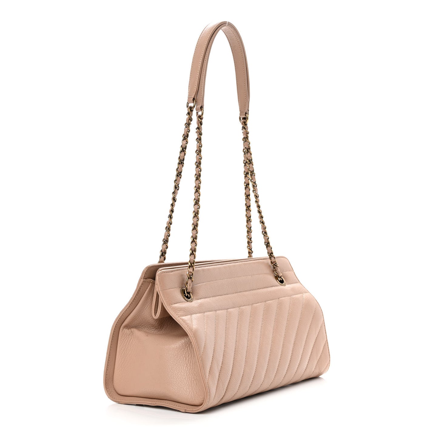 Shiny Goatskin Diagonal Quilted Shoulder Bag Beige