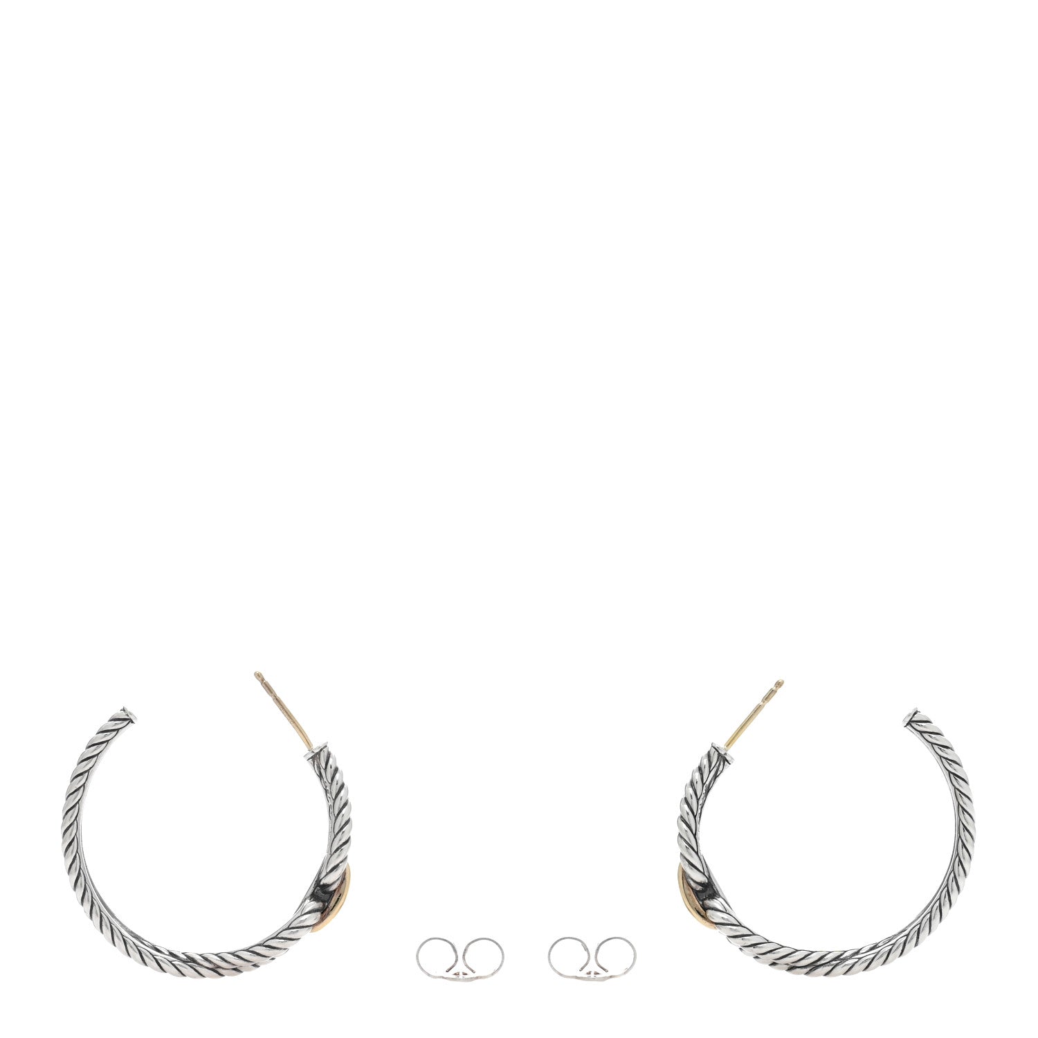David Yurman Sterling Silver 18K Yellow Gold Cable Loop Hoop Earrings 3 of 4