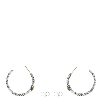 David Yurman Sterling Silver 18K Yellow Gold Cable Loop Hoop Earrings 3 of 4