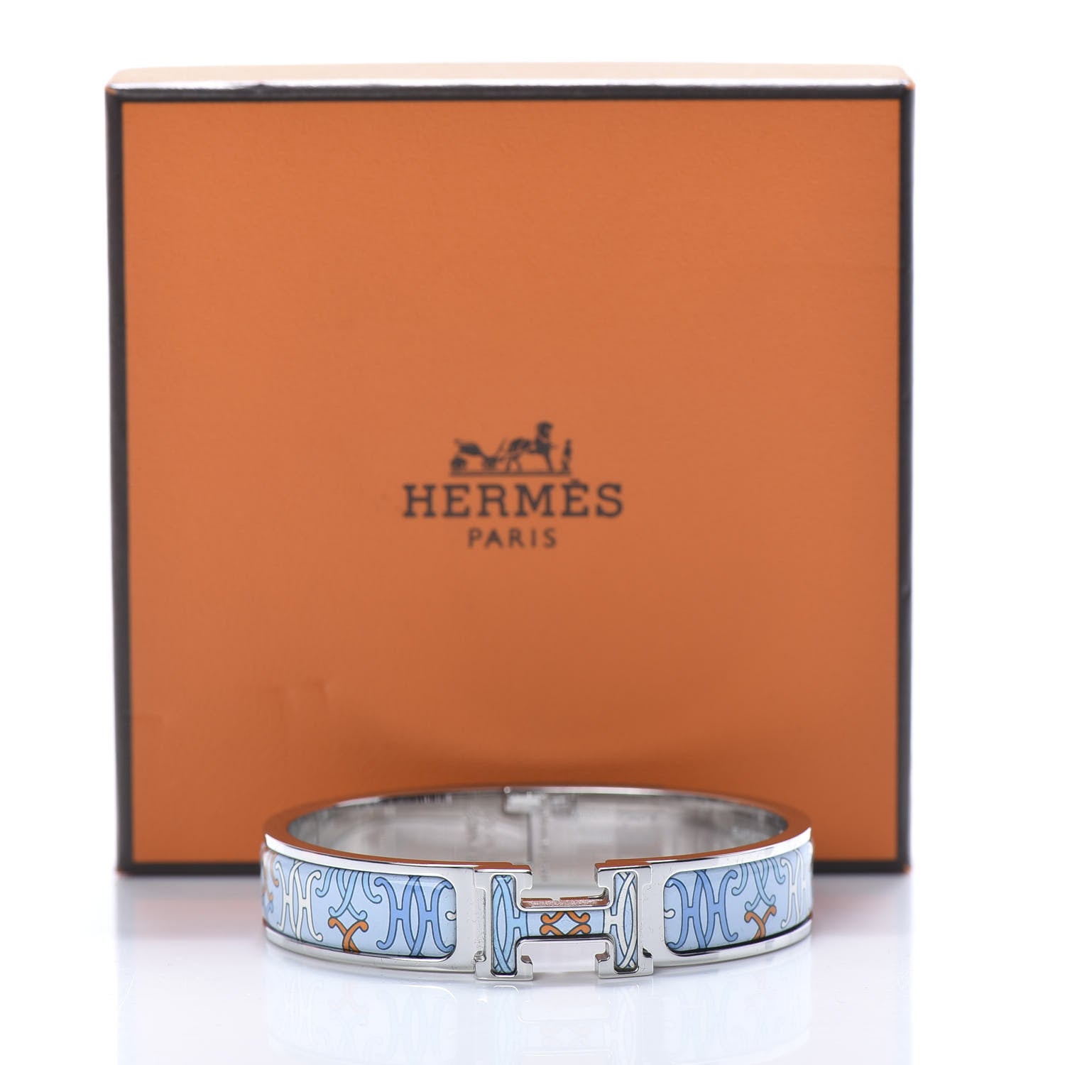 Hermes Enamel Narrow Print H Lift Clic Clac H Bracelet PM Orange Blue 6 of 6