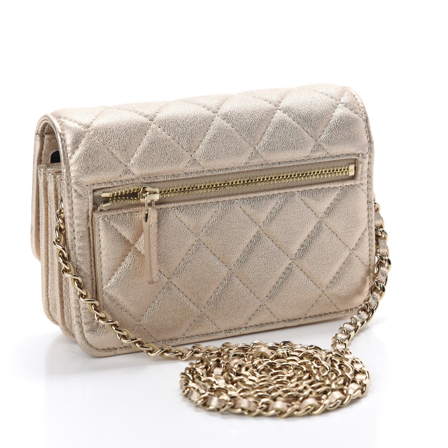 Chanel Metallic Lambskin Quilted Mini Wallet On Chain WOC Gold 2 of 10