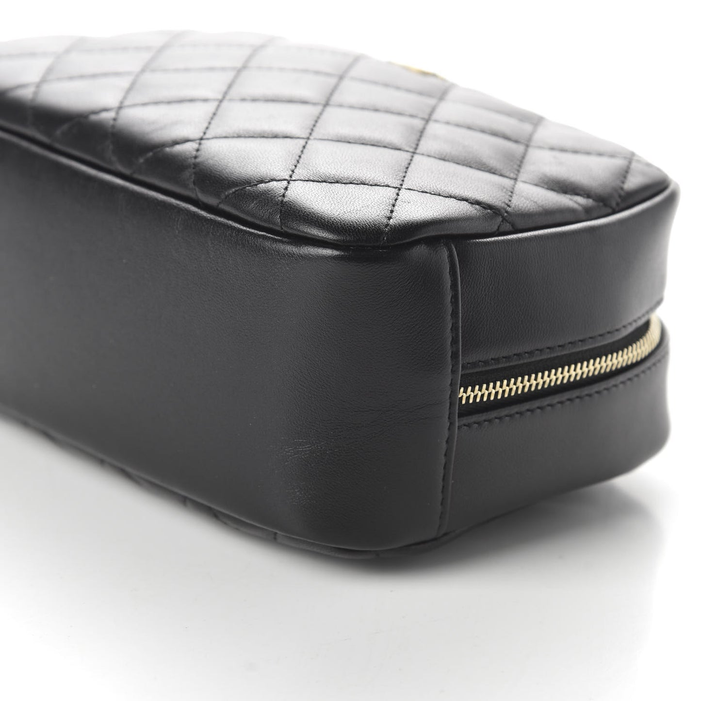 Lambskin Quilted Medium Curvy Pouch Cosmetic Case Black