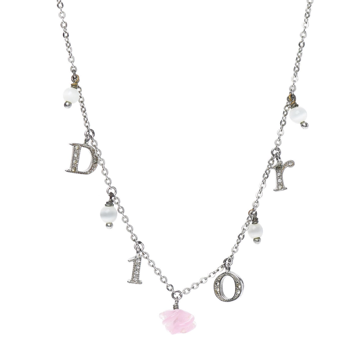 Crystal Logo Charm Necklace Silver