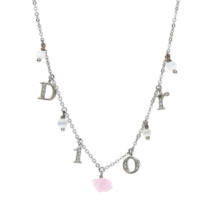 Christian Dior Crystal Logo Charm Necklace Silver 1 of 5