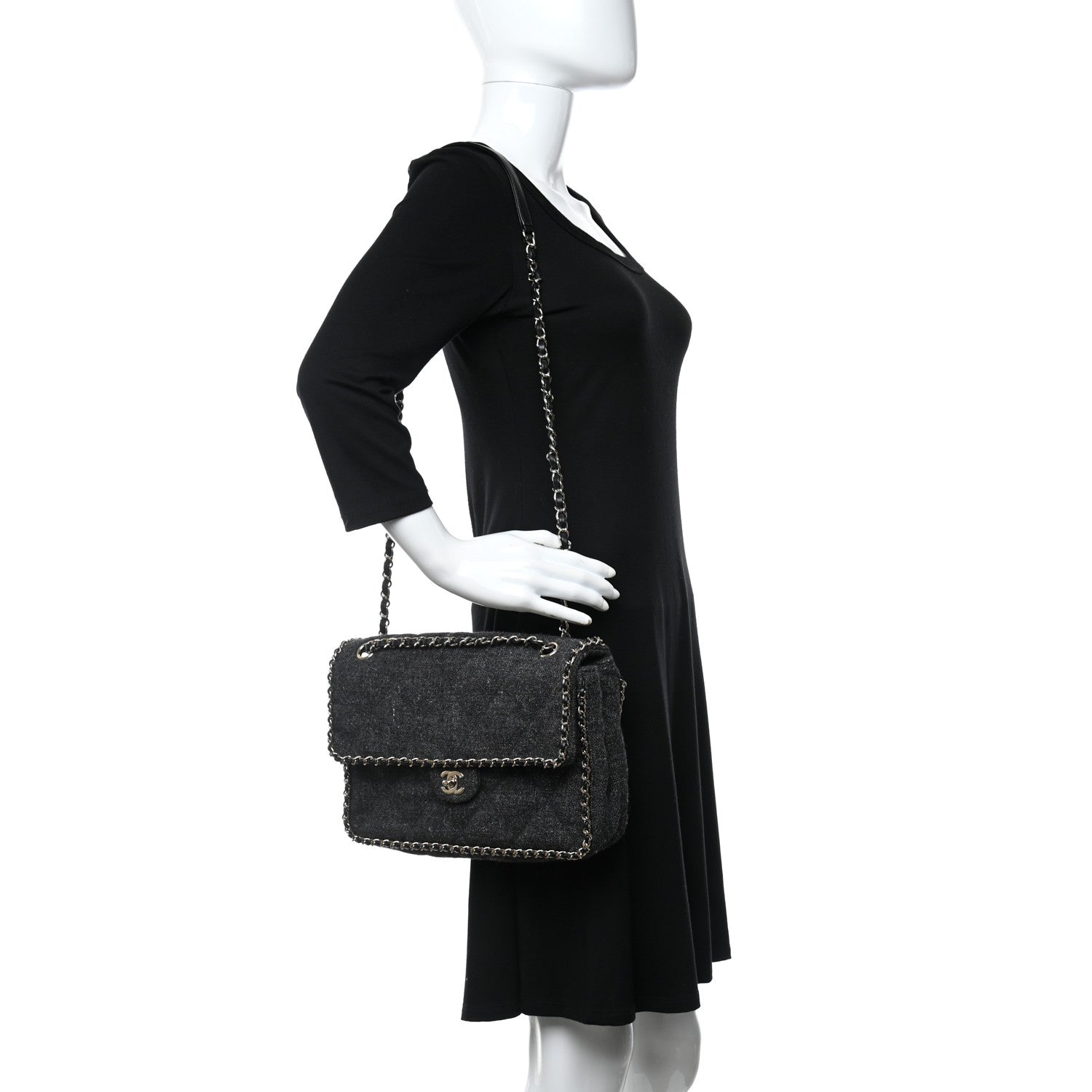 Chanel Wool Tweed Quilted Coco Neige Chain Around Flap Black 2 of 10