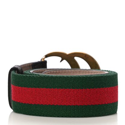 Gucci Nylon Textured Calfskin Double G Web 40mm Belt 90 36 Green Red Dark Cocoa 2 of 5