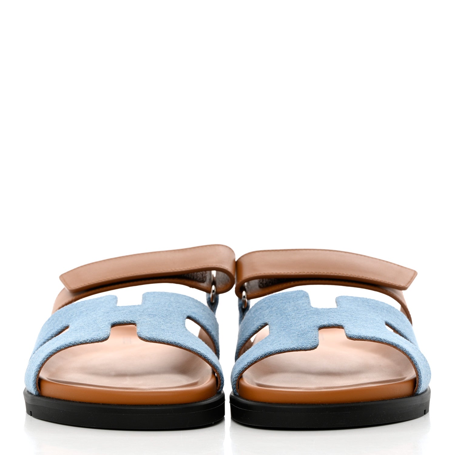 Hermes Denim Calfskin Womens Chypre Sandals 39 Bleu Clair Naturel 2 of 9