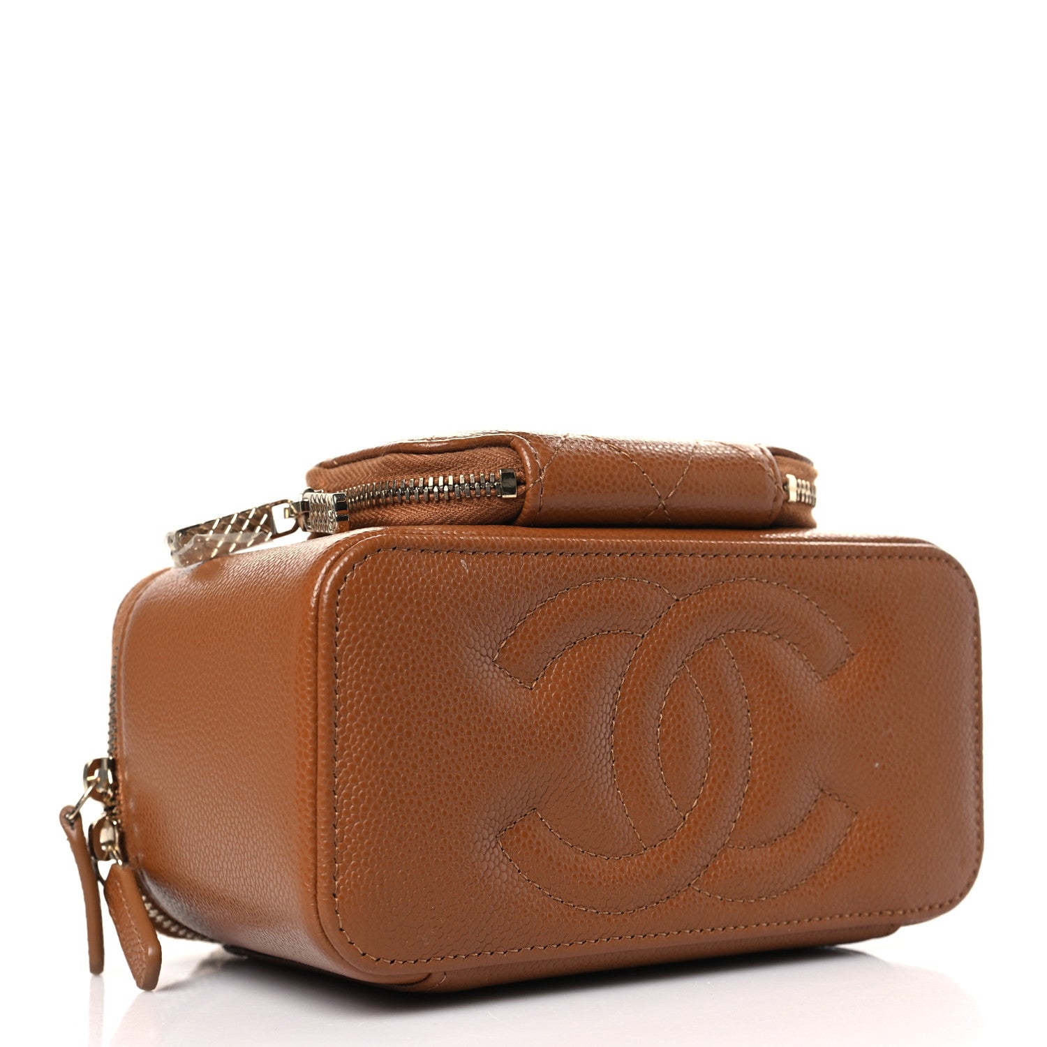 Chanel Caviar Quilted Top Handle Pocket Vanity Case Camel 4 of 10