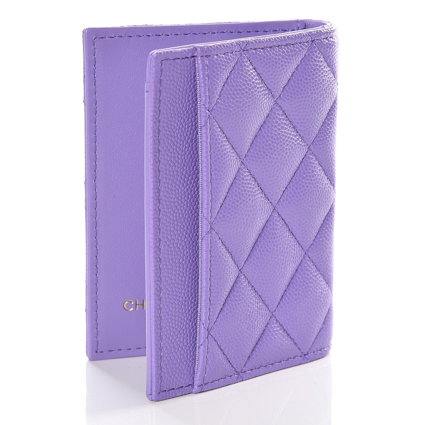 Caviar Quilted Card Holder Wallet Purple