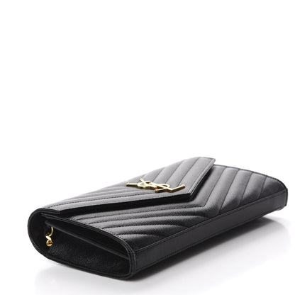 Saint Laurent Grain De Poudre Matelasse Chevron Monogram Chain Wallet Black 4 of 10