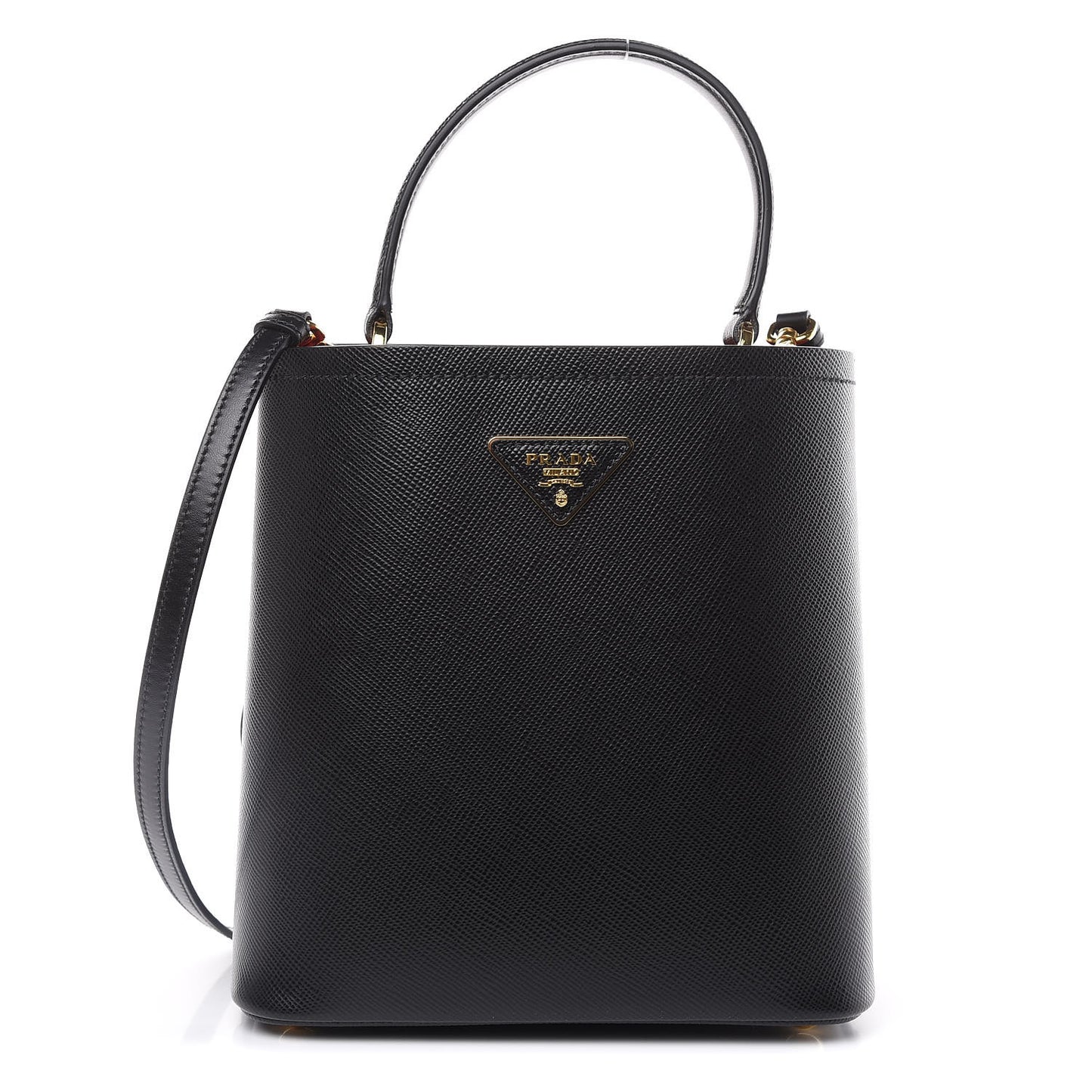 Saffiano Cuir Medium Panier Bucket Bag Black Fuoco