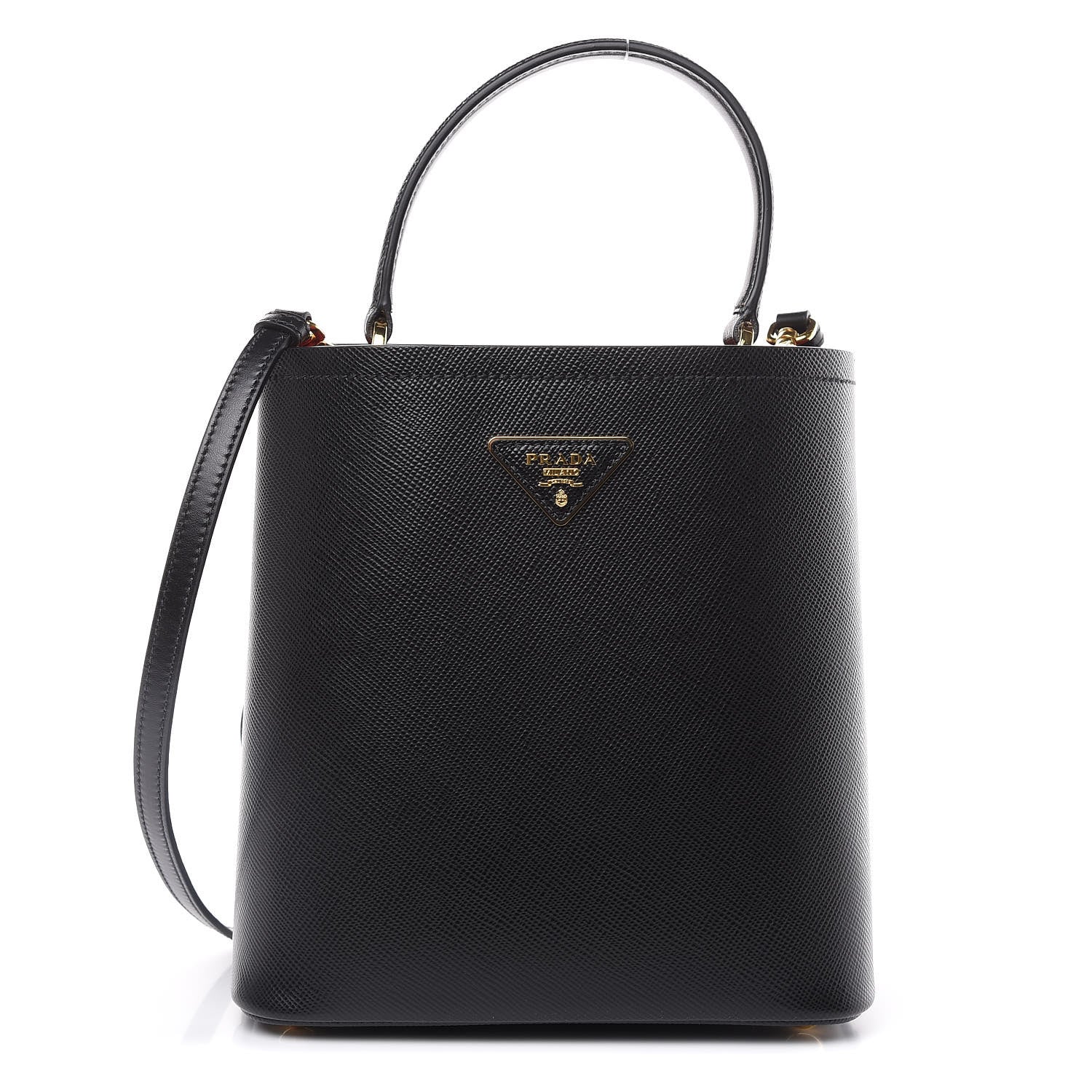 Prada Saffiano Cuir Medium Panier Bucket Bag Black Fuoco 1 of 9