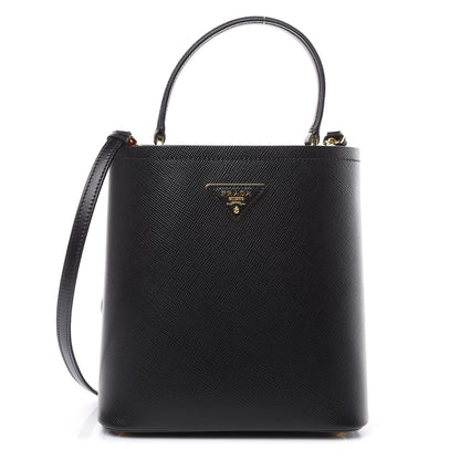 Prada Saffiano Cuir Medium Panier Bucket Bag Black Fuoco 1 of 9