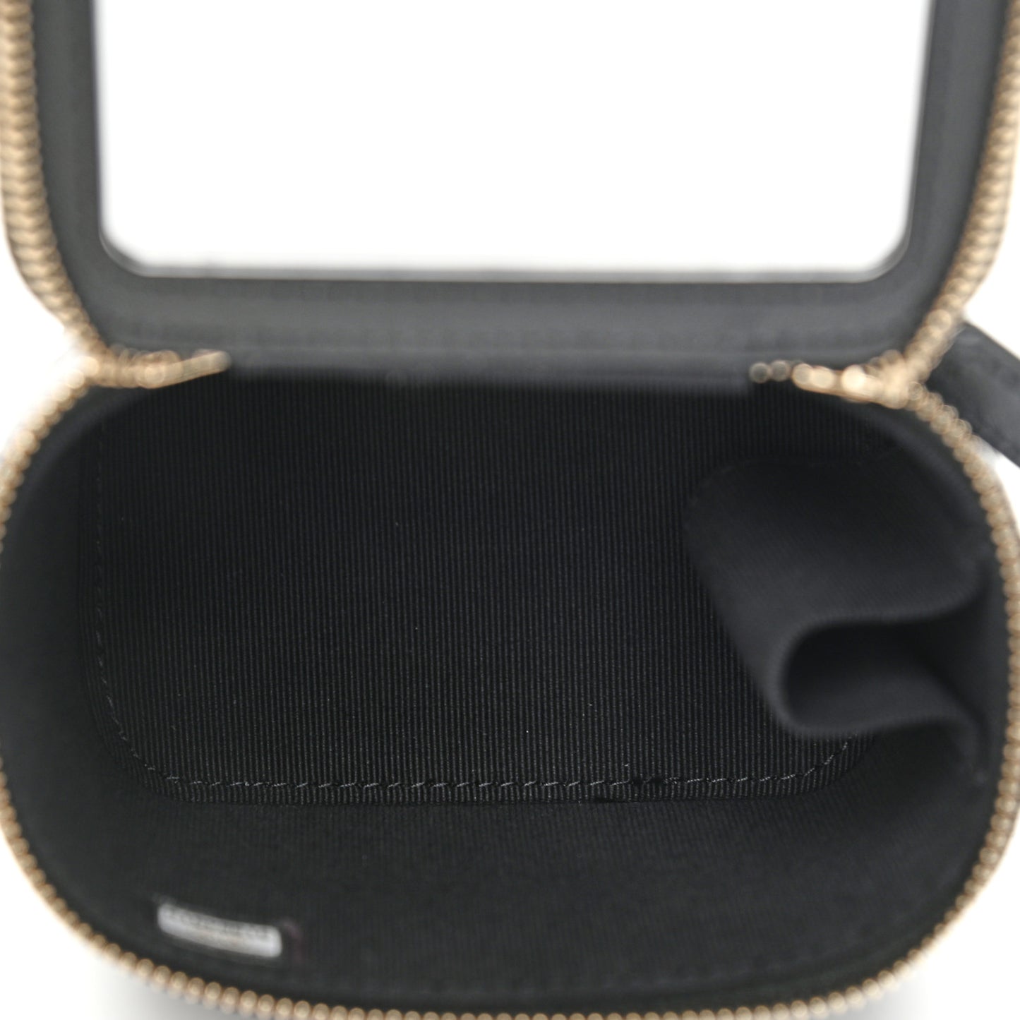 Lambskin Quilted Mini Vanity Case With Pearl Chain Black