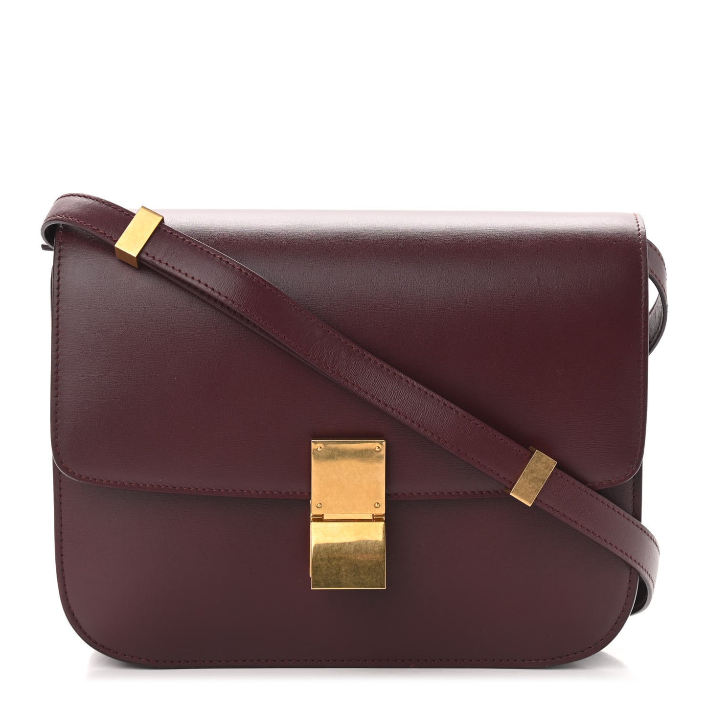 Box Calfskin Medium Classic Box Flap Bag Burgundy