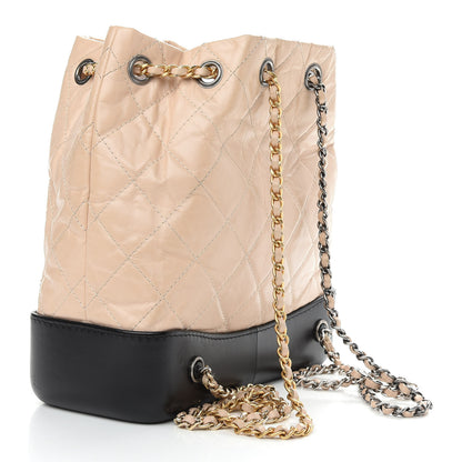 Chanel Aged Calfskin Quilted Small Gabrielle Backpack Beige Black 3 of 10