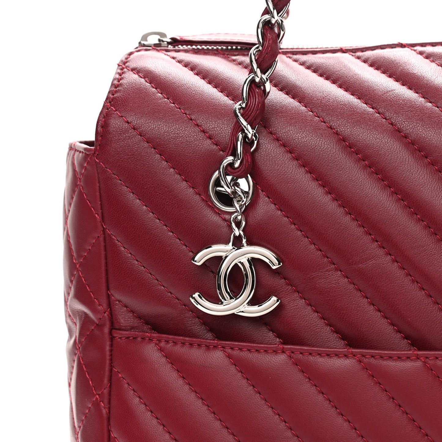 Lambskin Chevron Quilted Shoulder Bag Burgundy