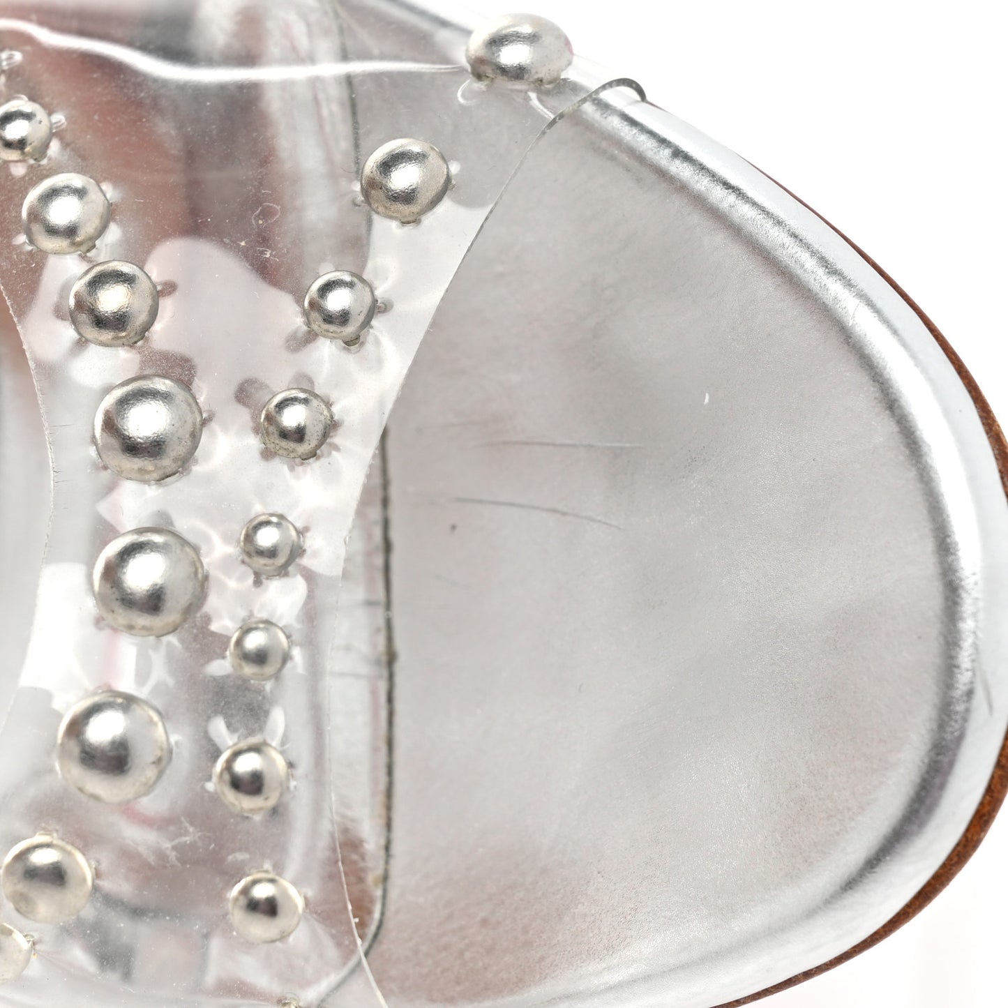 PVC Specchio Calfskin Icone A Clous 100 Sandals 36.5 Version Silver