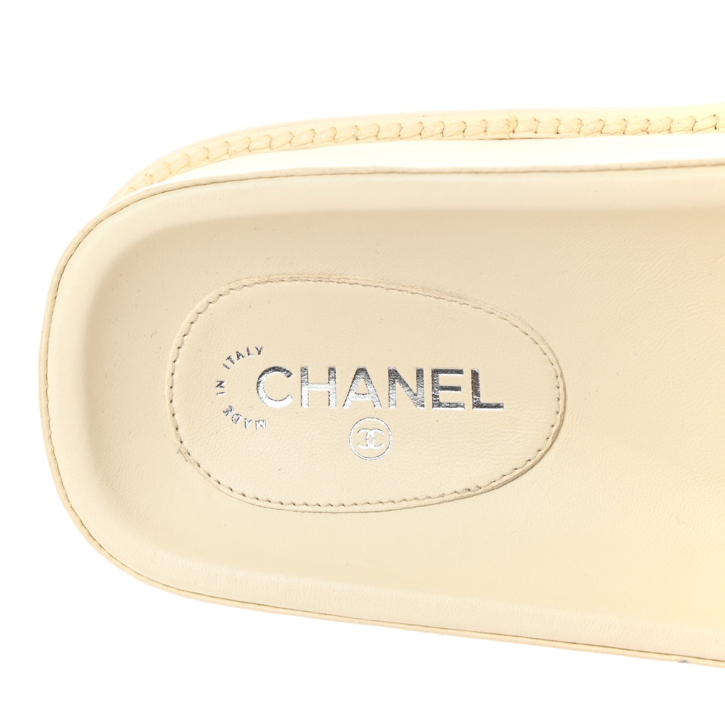 Lambskin Cha-Nel Mule Sandals 40 Ivory Multicolor