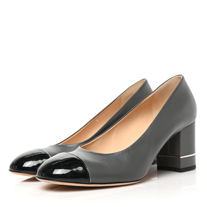 Chanel Lambskin Patent Cap Toe Pumps 41 Gey Black 3 of 8