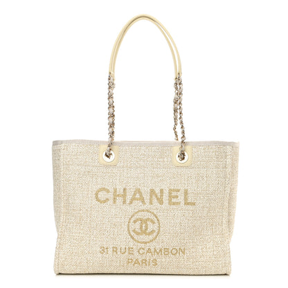 Chanel Lurex Boucle Small Deauville Tote Ivory 1 of 10
