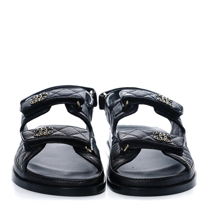 Chanel Grained Calfskin Velcro Dad Sandals 41 Black 2 of 10