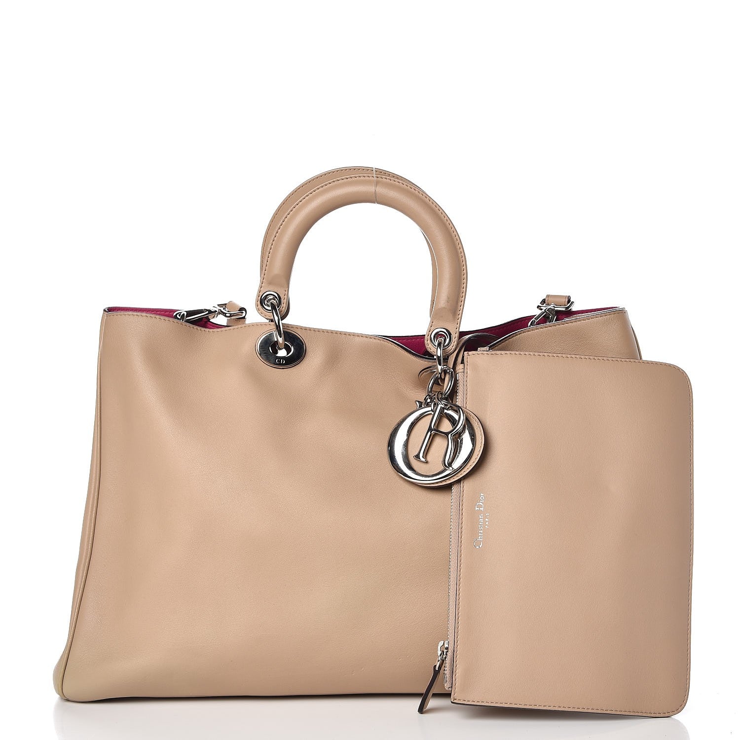 Christian Dior Smooth Calfskin Large Diorissimo Tote Beige Fuchsia 4 of 13
