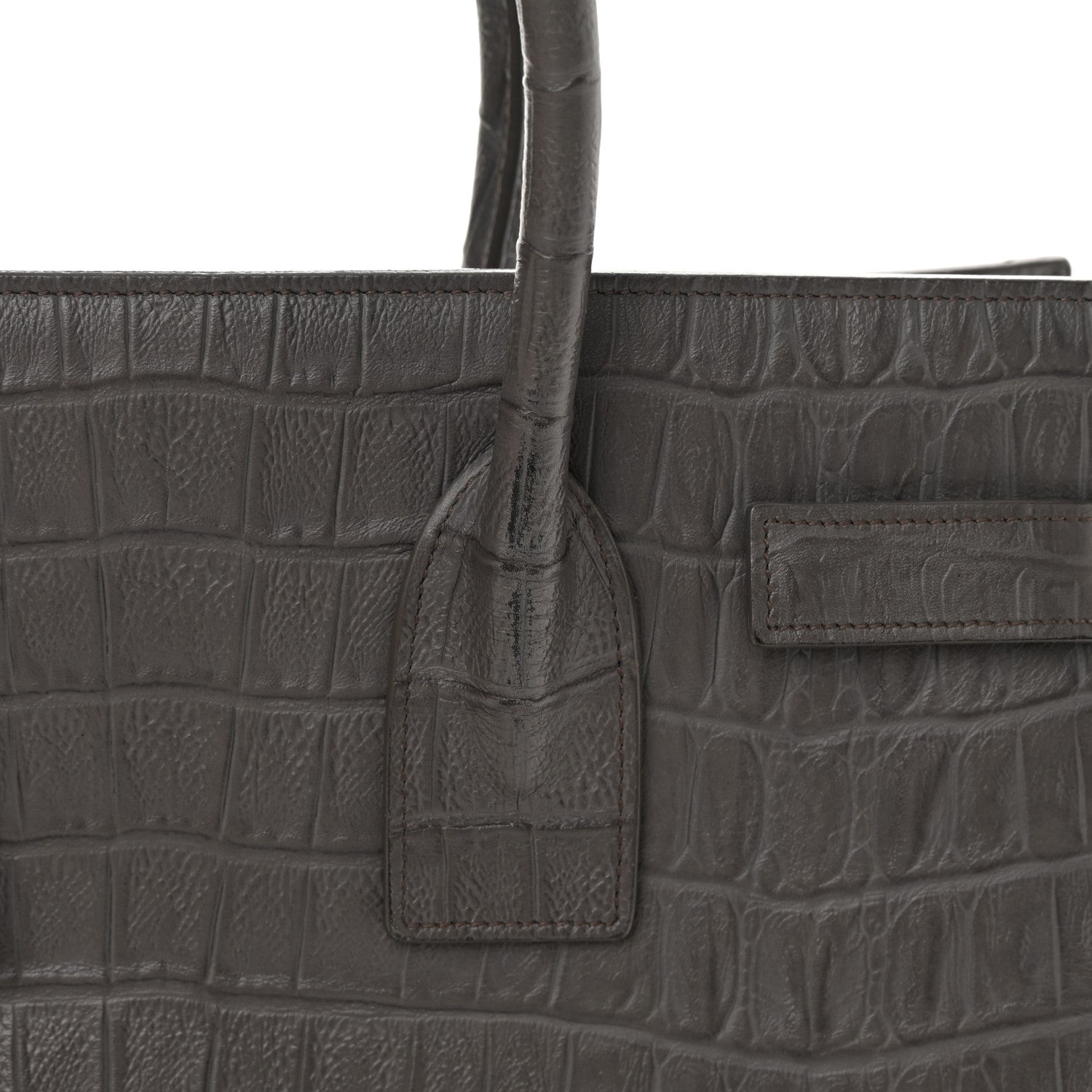Saint Laurent Calfskin Crocodile Embossed Small Sac De Jour Fog 20 of 23