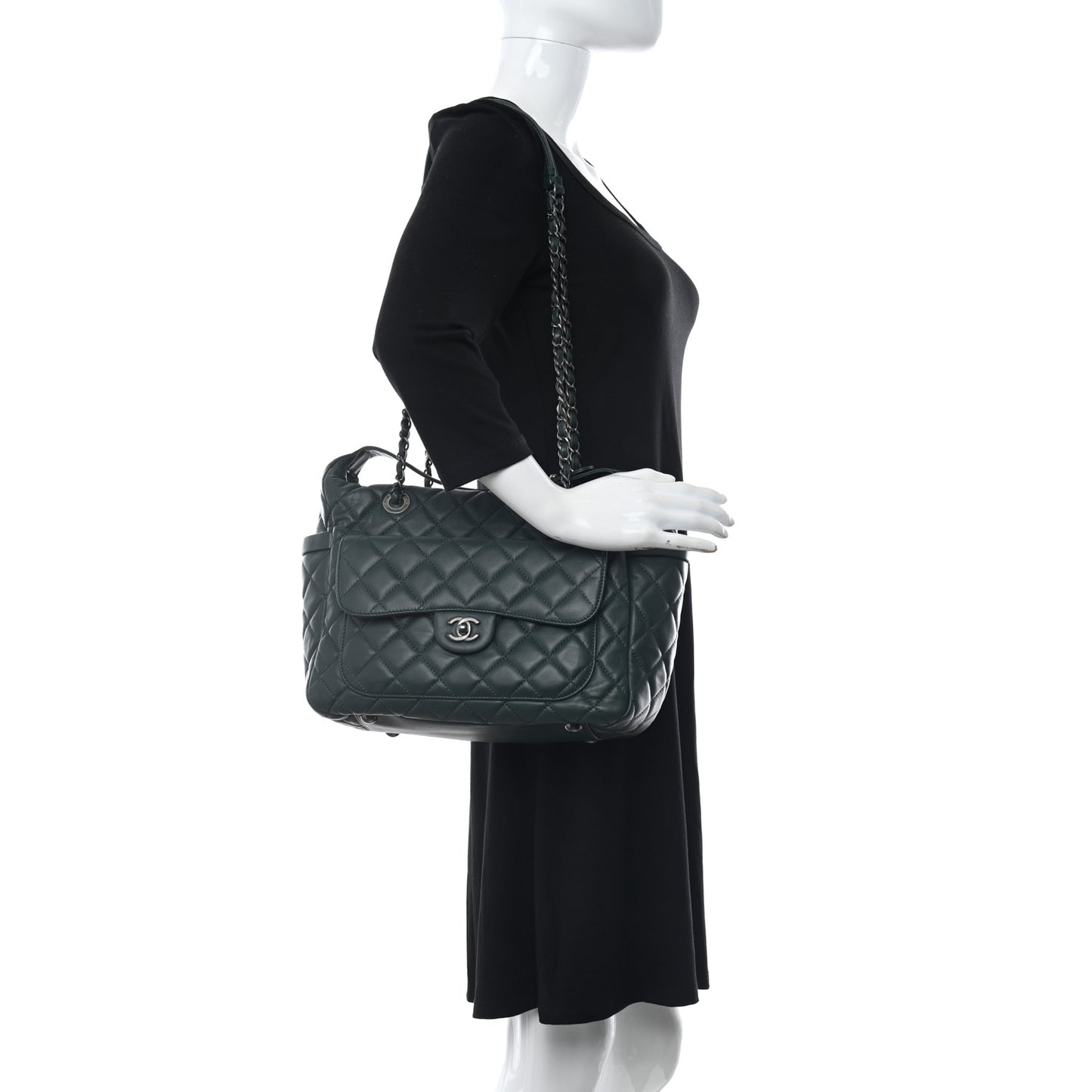 Lambskin Quilted Flap Hobo Dark Green