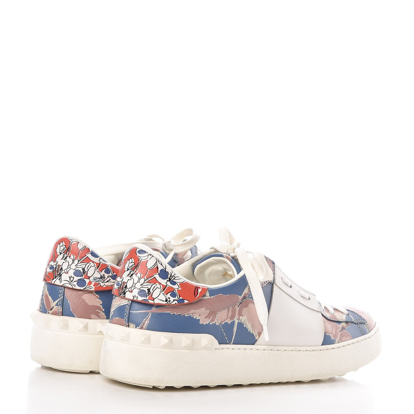 Calfskin Japanese Bird Print Rockstud Open Sneakers 39