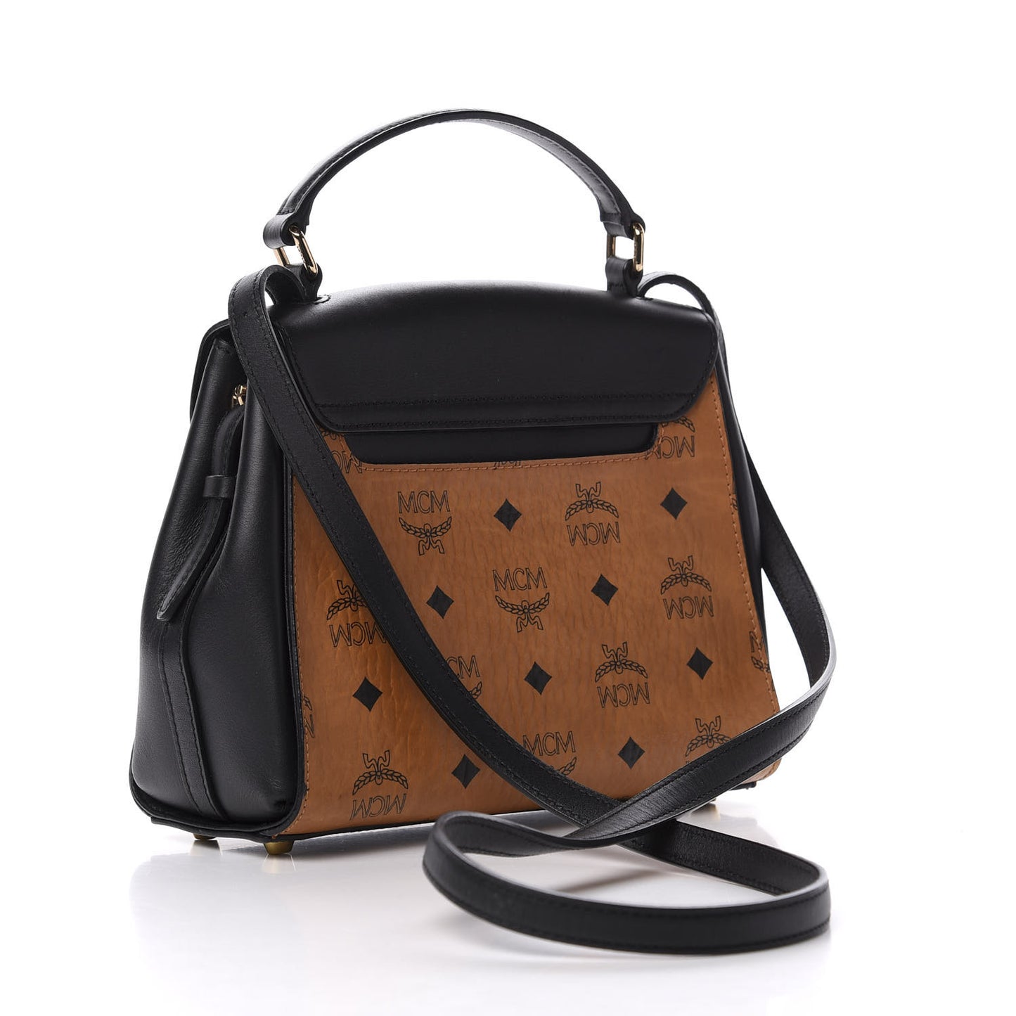 Visetos Calfskin Top Handle Satchel Cognac Black
