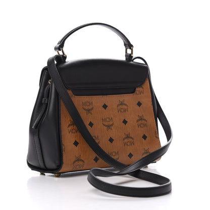 MCM Visetos Calfskin Top Handle Satchel Cognac Black 2 of 7
