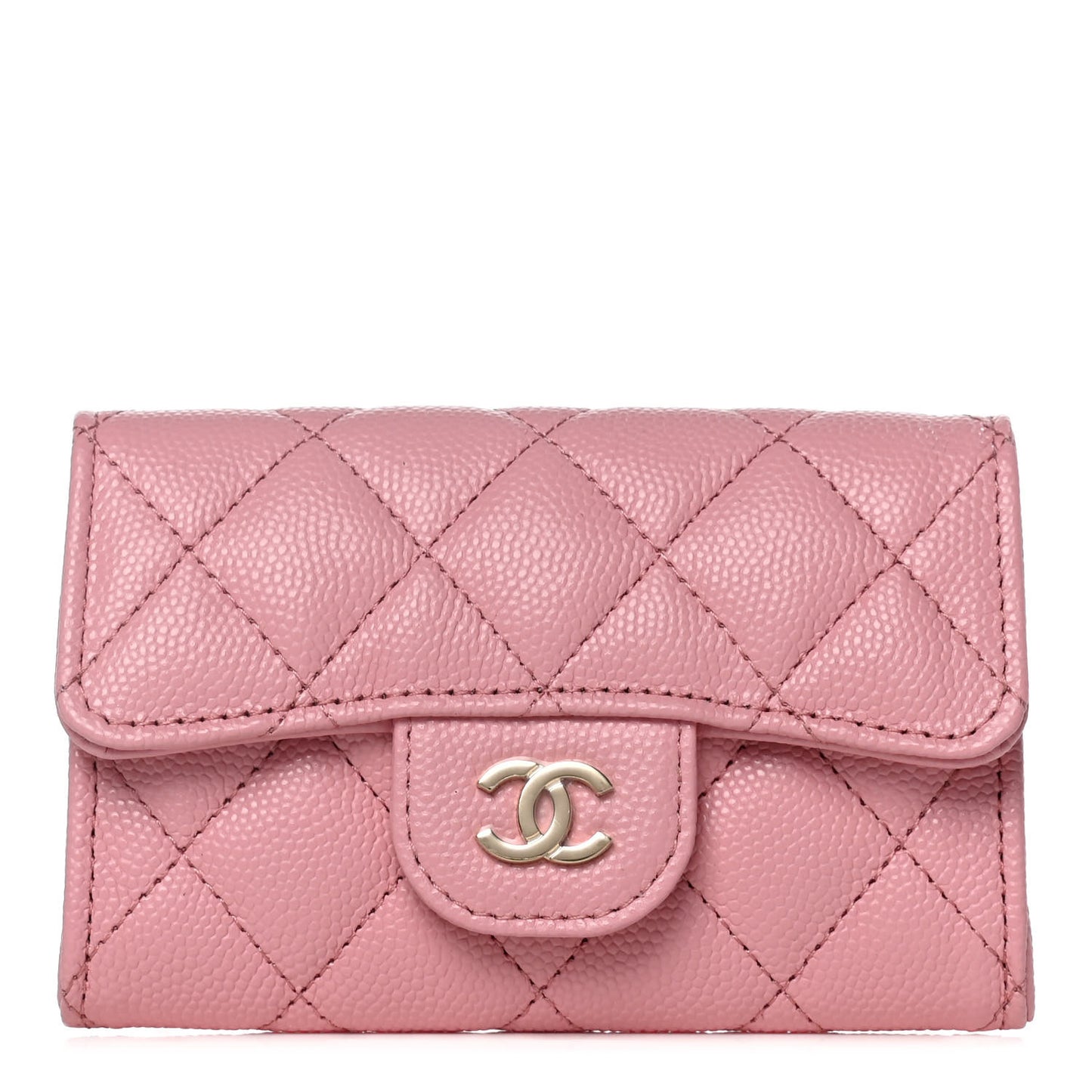 Caviar Quilted Flap Card Holder Wallet Light Pink