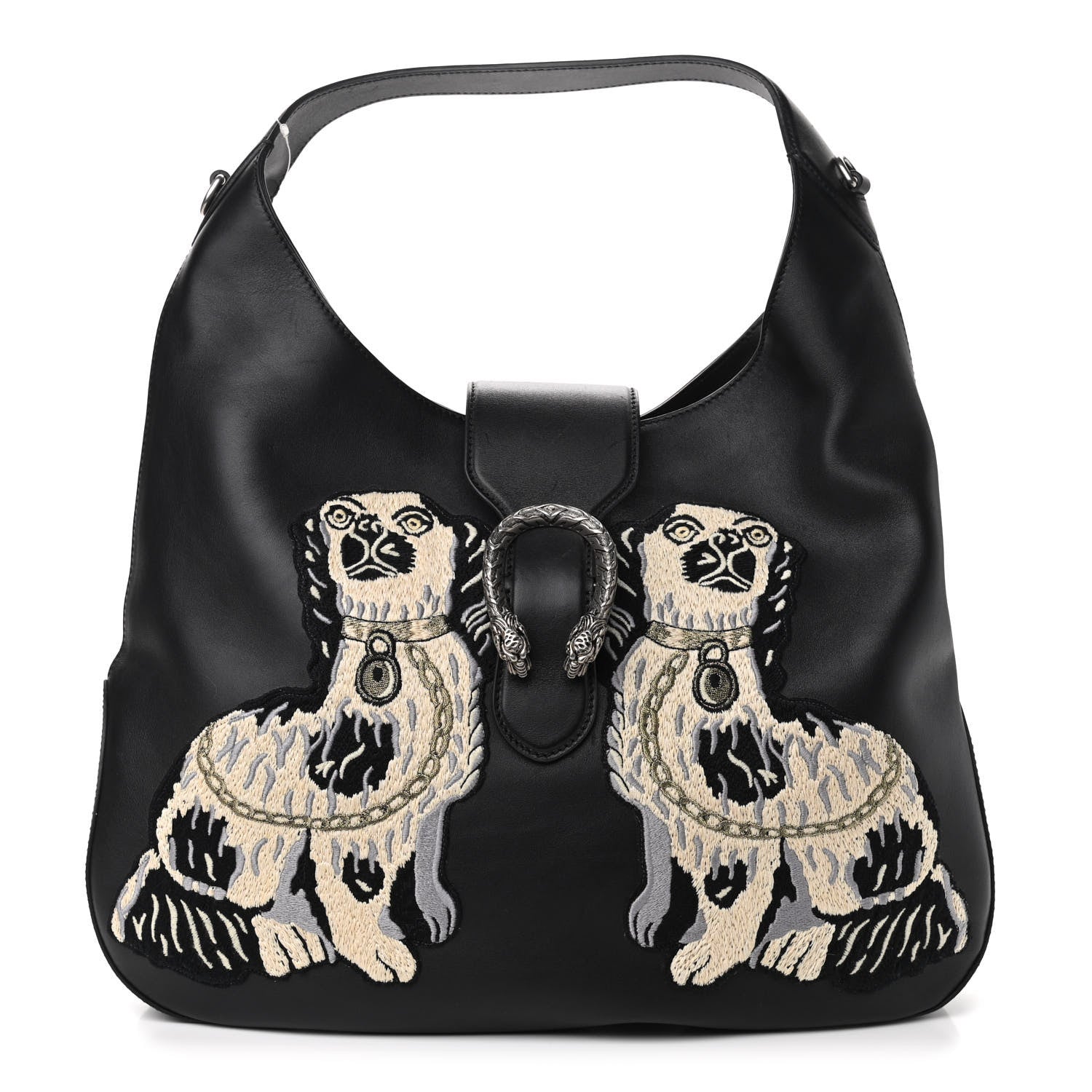 Gucci Calfskin Web Dog Embroidered Large Dionysus Hobo Black 1 of 9