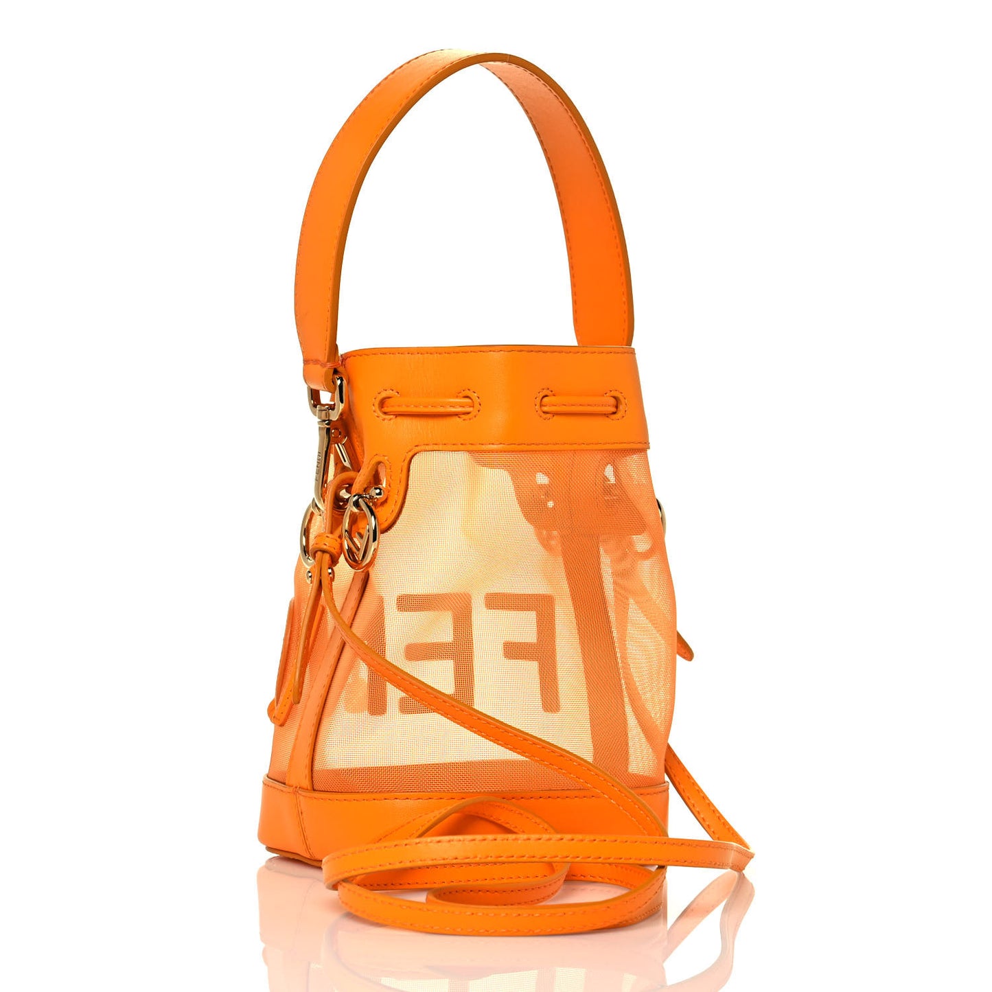 Mesh Vitello King F is Fendi Logo Embroidered Mini Mon Tresor Bucket Bag Aranciata Clementime
