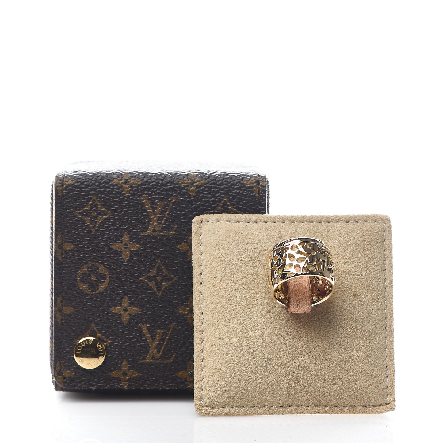 18K Yellow Gold Monogram Résille Wide Ring 50 5.25