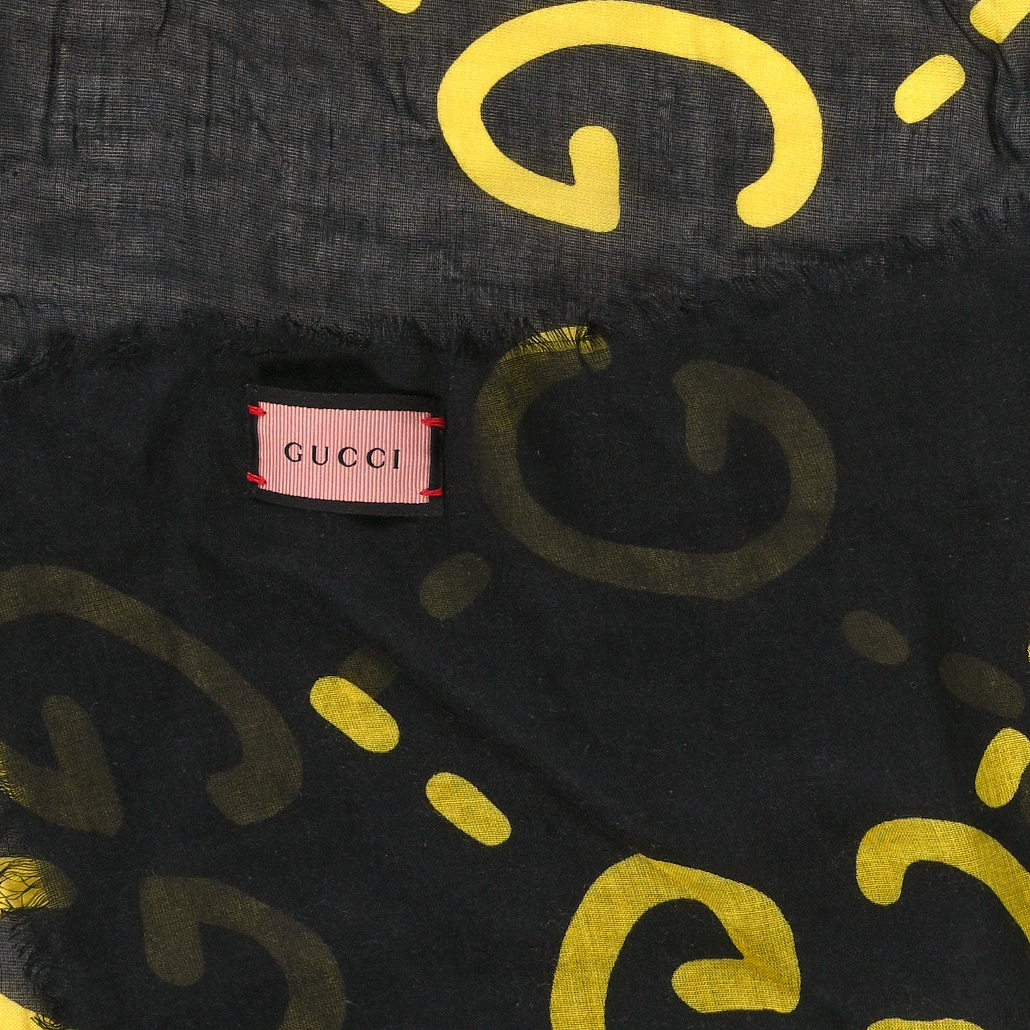 Gucci Modal Silk GG Writers Shawl Black Yellow 2 of 3