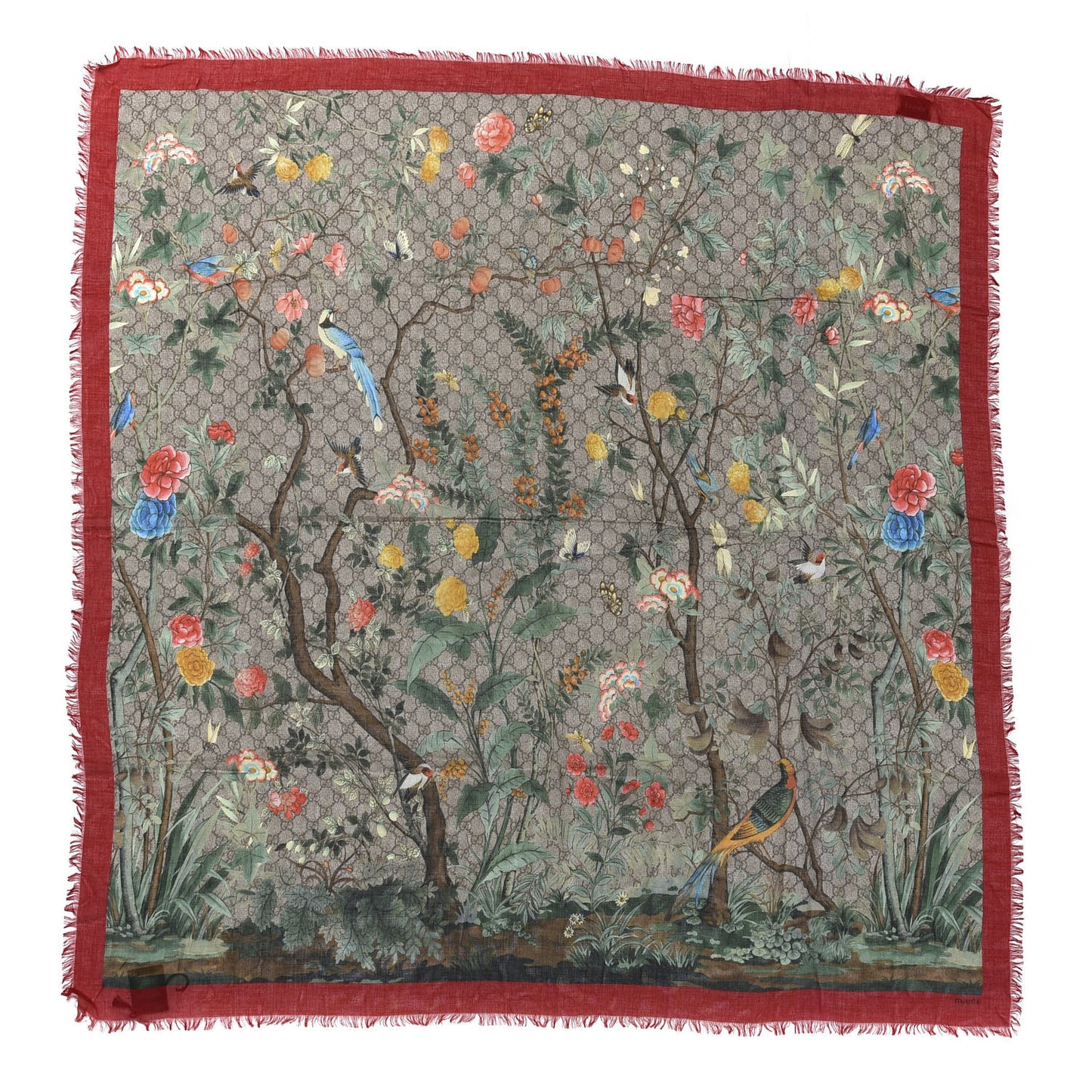 Modal Silk Monogram Tian Print Shawl Red
