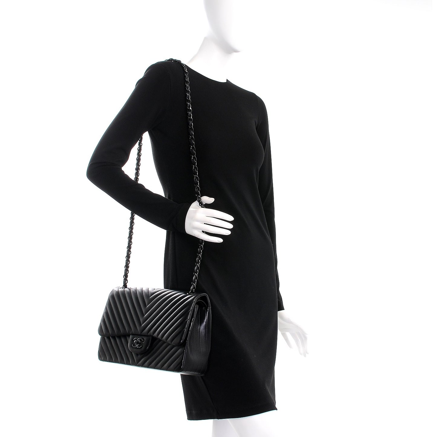 Lambskin Chevron Quilted Jumbo Double Flap So Black