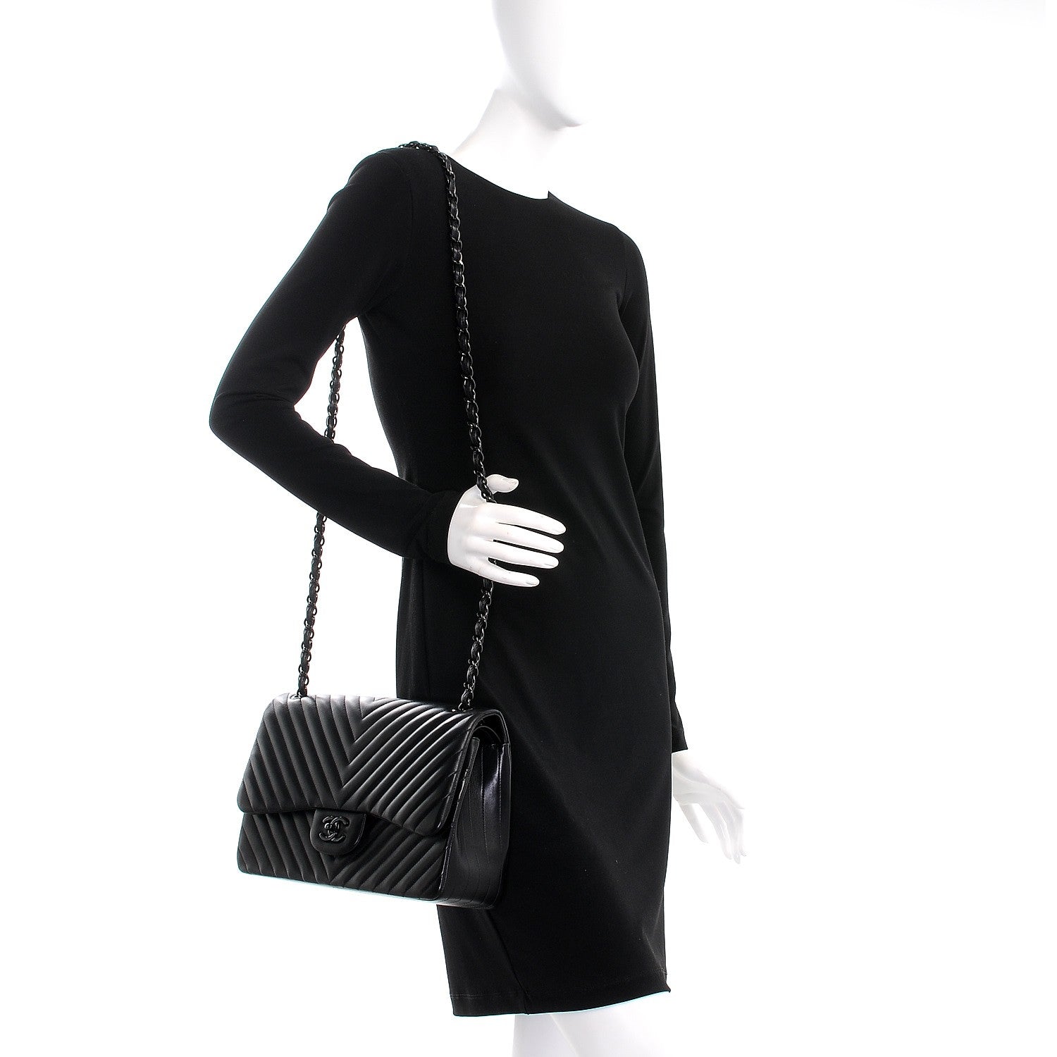 Chanel Lambskin Chevron Quilted Jumbo Double Flap So Black 2 of 9