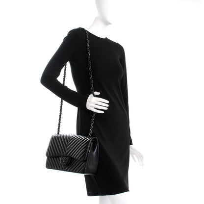 Chanel Lambskin Chevron Quilted Jumbo Double Flap So Black 2 of 9