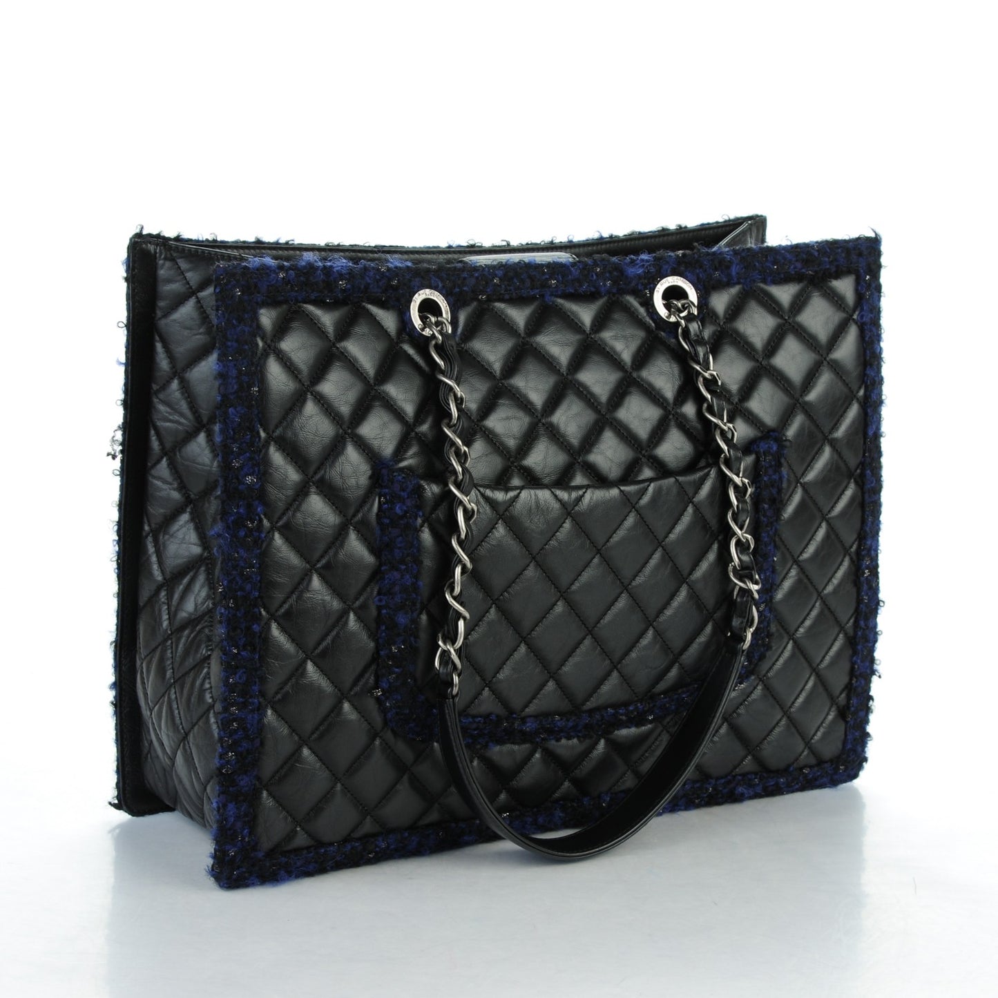 Calfskin Tweed Large Secrets Tote Navy