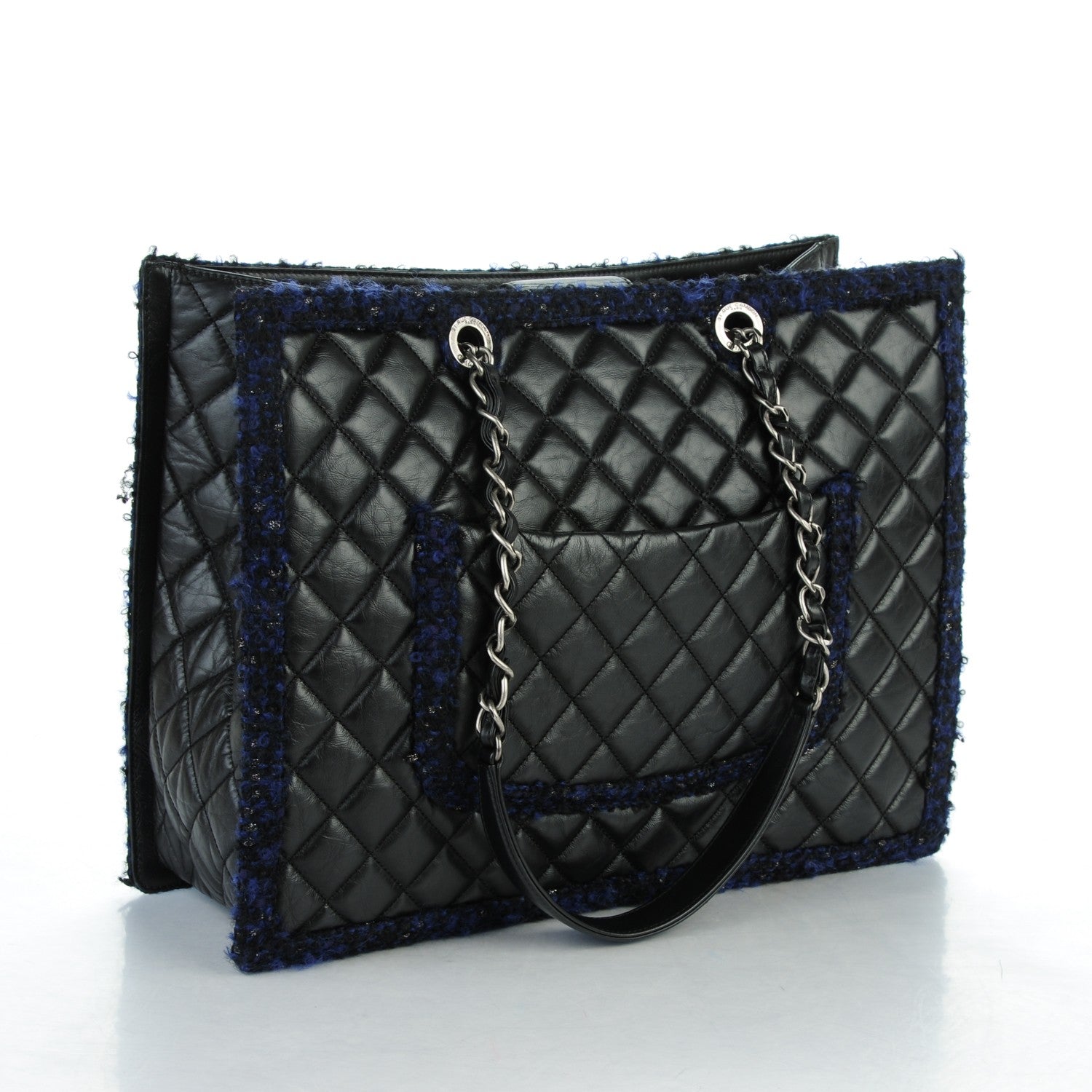 Chanel Calfskin Tweed Large Secrets Tote Navy 3 of 7