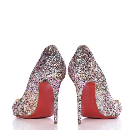 Christian Louboutin Glitter Aqua Ruban Met Pigalle Follies 100 Pumps 36.5 Rosette Gold 6 of 14
