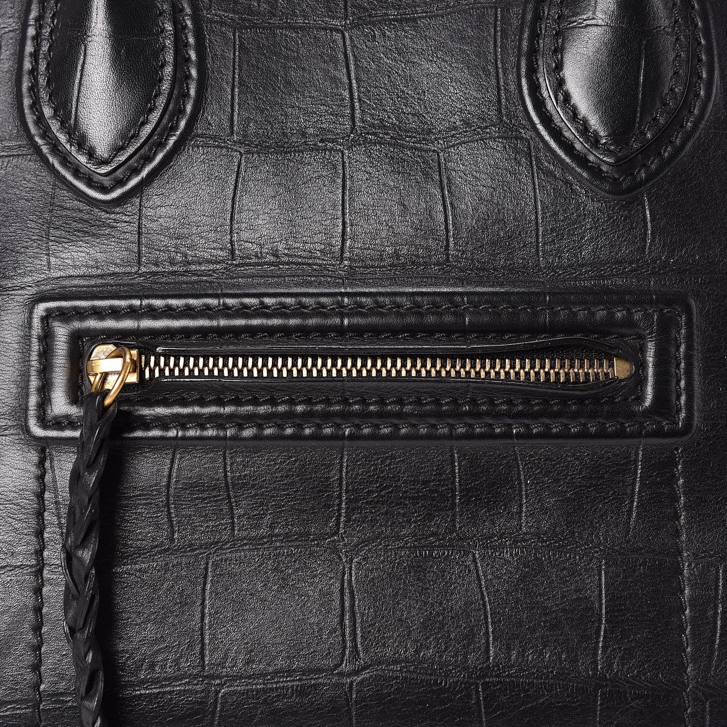 Celine Crocodile Embossed Calfskin Medium Phantom Luggage Black 11 of 17