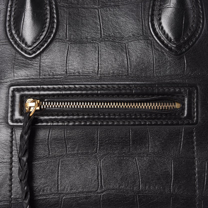 Celine Crocodile Embossed Calfskin Medium Phantom Luggage Black 11 of 17