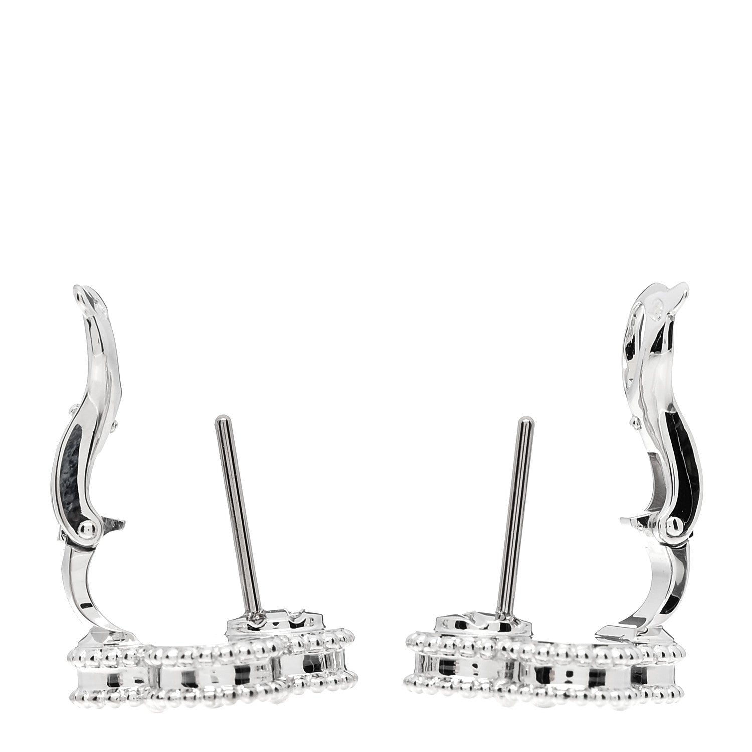 Van Cleef & Arpels 18K White Gold Guilloche Vintage Alhambra Earrings 3 of 5