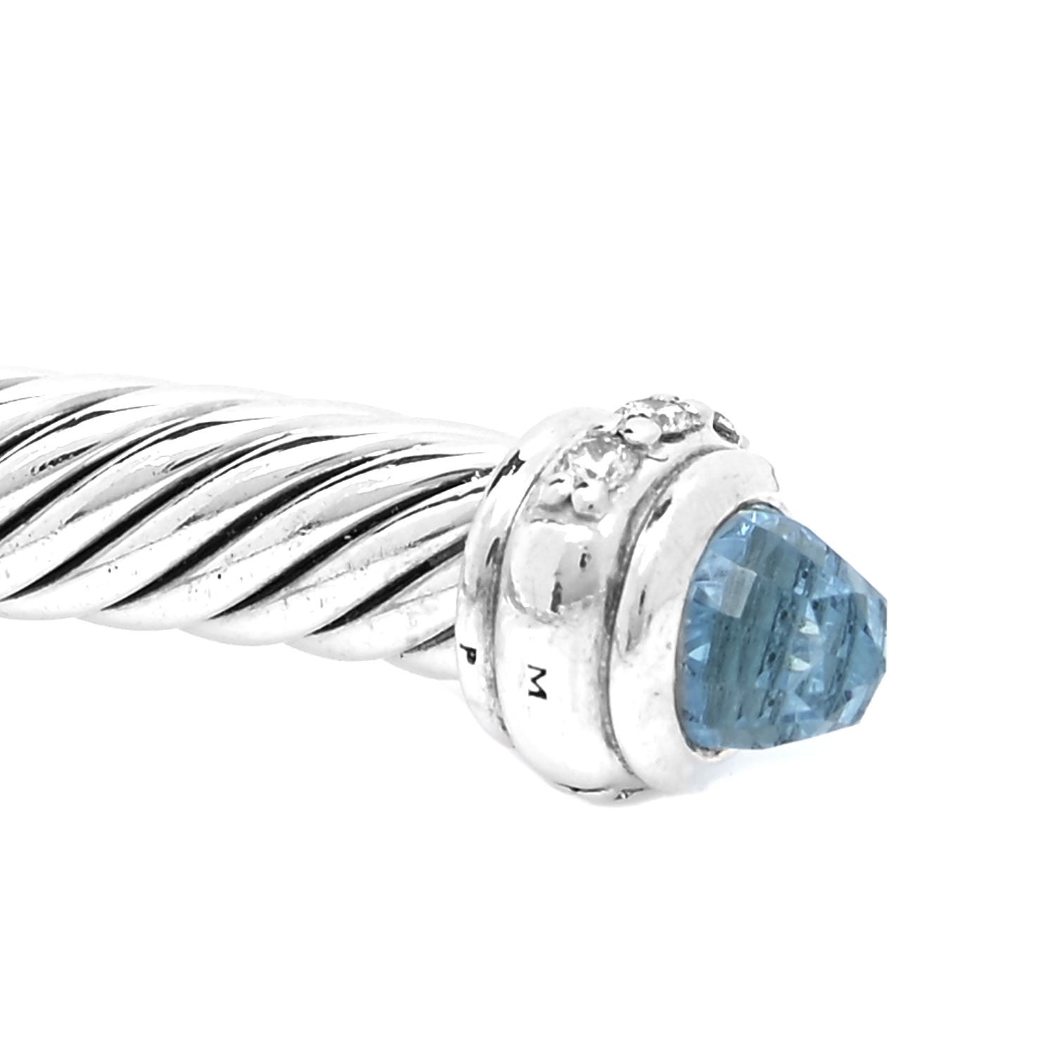 David Yurman Sterling Silver 18K White Gold Diamond Blue Topaz 4mm Cable Classics Bracelet 5 of 5